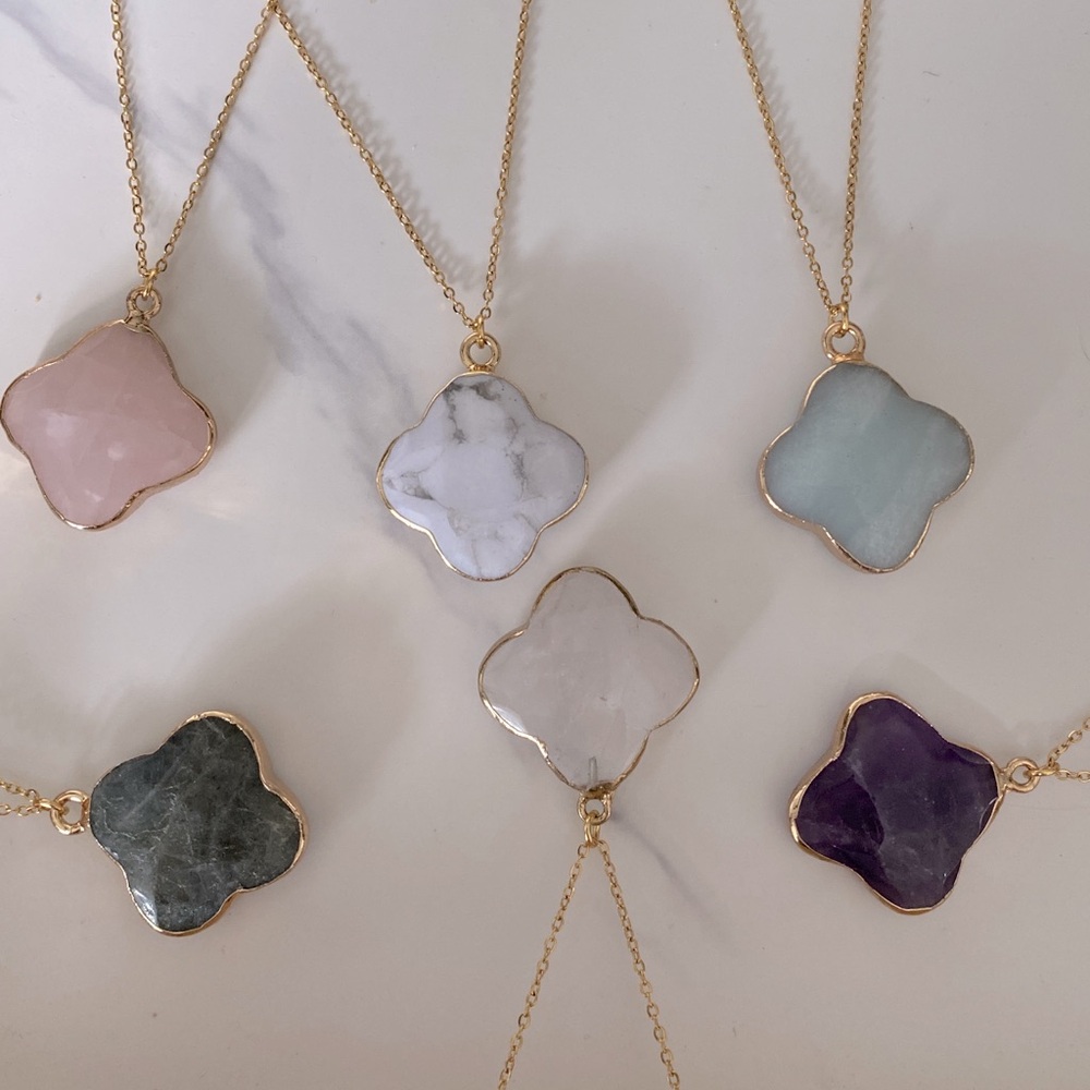 Genuine stone clover necklace.